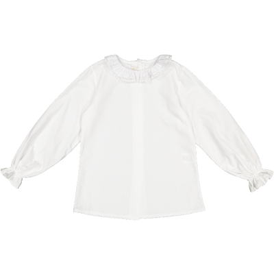 Frilled Collar White Shirt With Lace