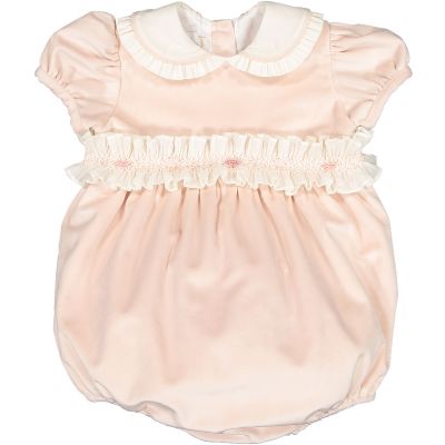 Powder Pink Smocked Velvet Romper