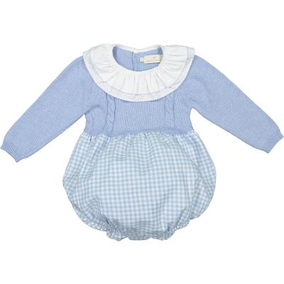 Blue Knit Gingham Romper
