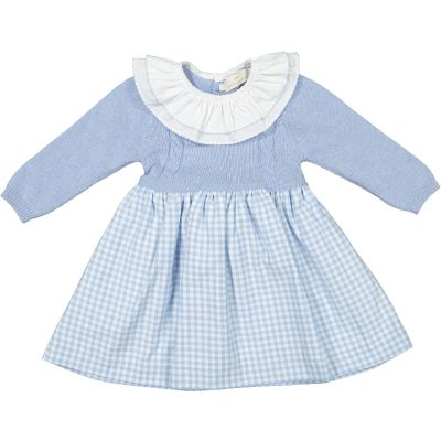Blue Knit Gingham Dress