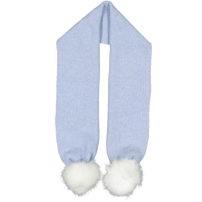 Light Blue White Pom-pom scarf 