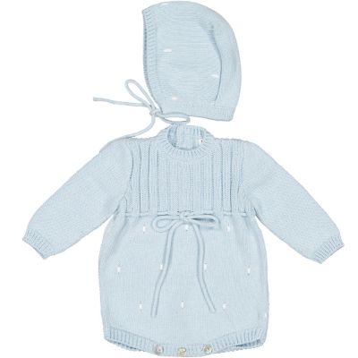 Blue Knit Romper & Baby Bonnet