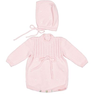 Pink Knit Romper & Baby Bonnet