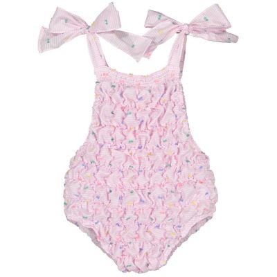  Plumeti Stripes Cotton Frilled Swimsuit