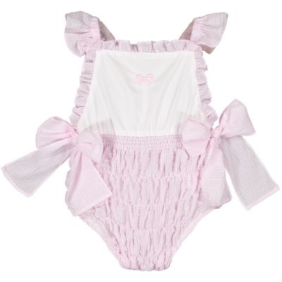 Pink Seersucker Cotton Frilled Swimsuit