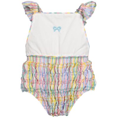  Rainbow Gingham Cotton Frilled Swimsuit