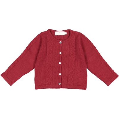 Cable-knit Burgundy Bow Cardigan