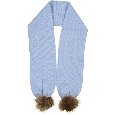 Light Blue Brown Pom-pom Scarf 