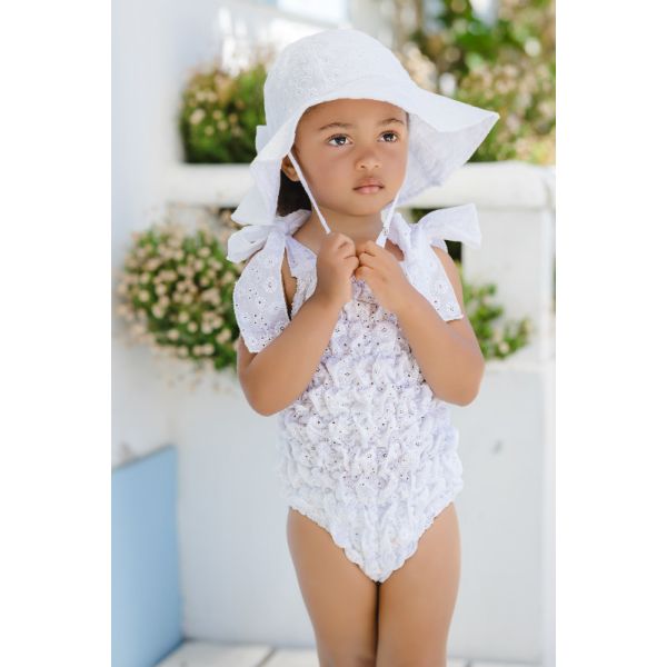 Broderie Cotton Frilled Swimsuit