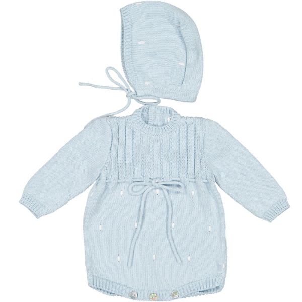 Newborn Blue Knit Romper & Baby Bonnet