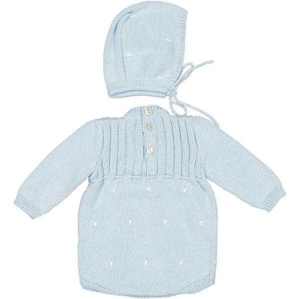 Newborn Blue Knit Romper & Baby Bonnet