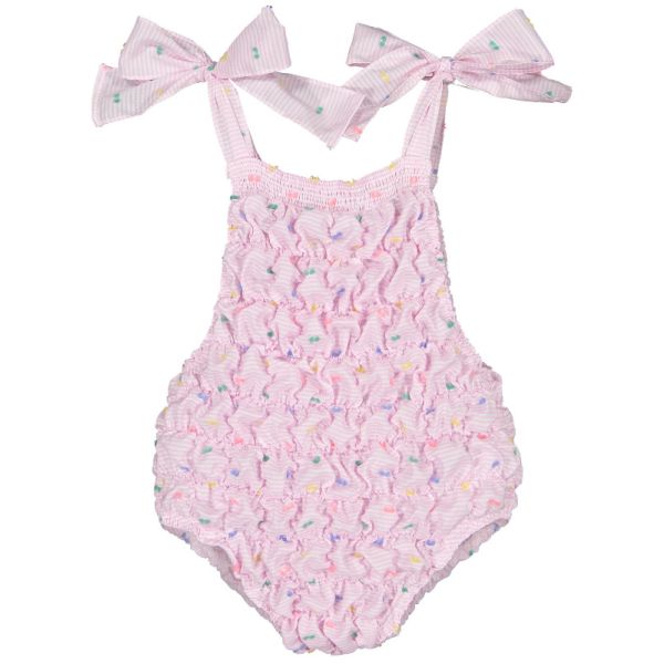  Plumeti Stripes Cotton Frilled Swimsuit