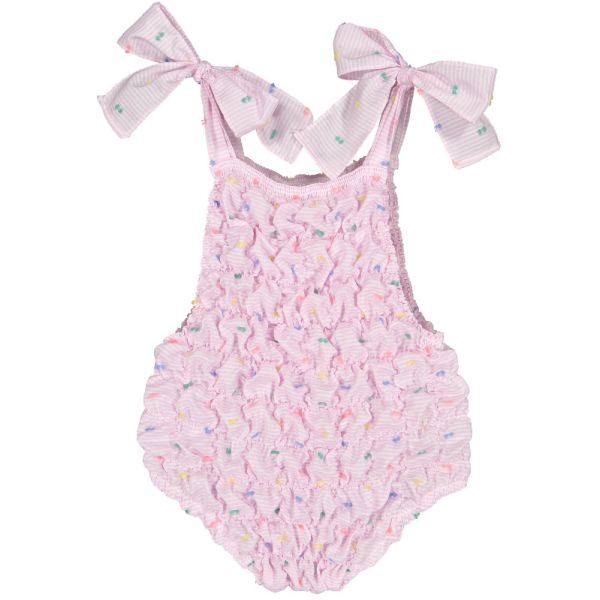  Plumeti Stripes Cotton Frilled Swimsuit