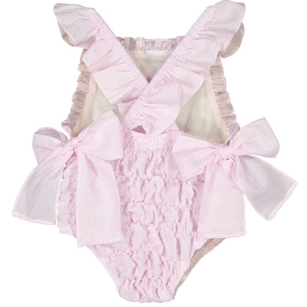 Pink Seersucker Cotton Frilled Swimsuit