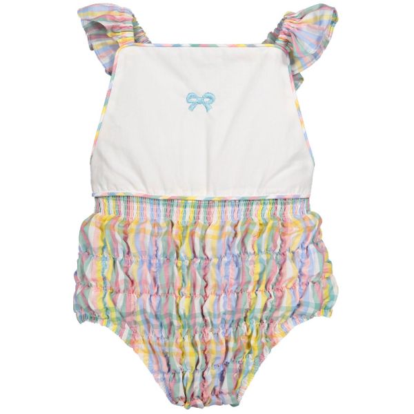  Rainbow Gingham Cotton Frilled Swimsuit