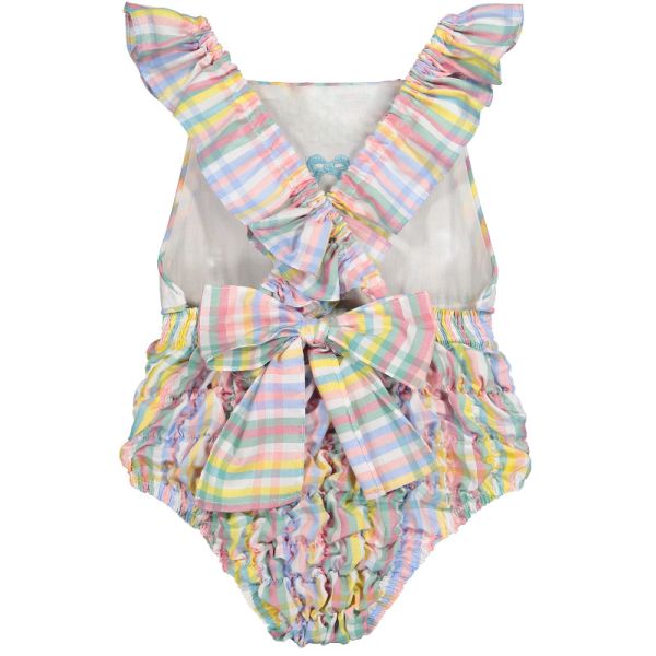  Rainbow Gingham Cotton Frilled Swimsuit