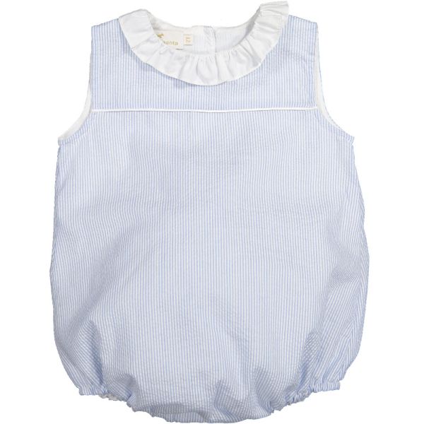 Blue Seersucker Boy Romper