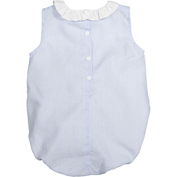 Blue Seersucker Boy Romper