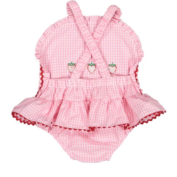 Gingham Mix Pink Cotton Frilled Swimsuit 
