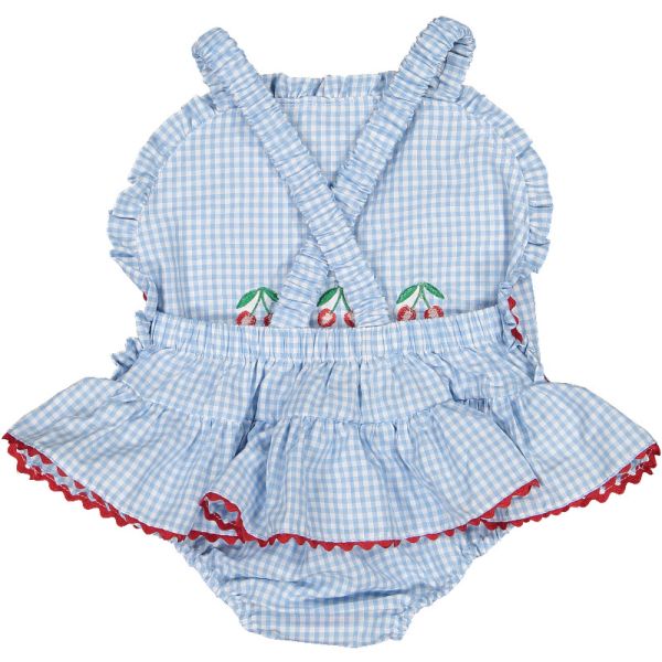 Gingham Mix Blue Cotton Frilled Swimsuit