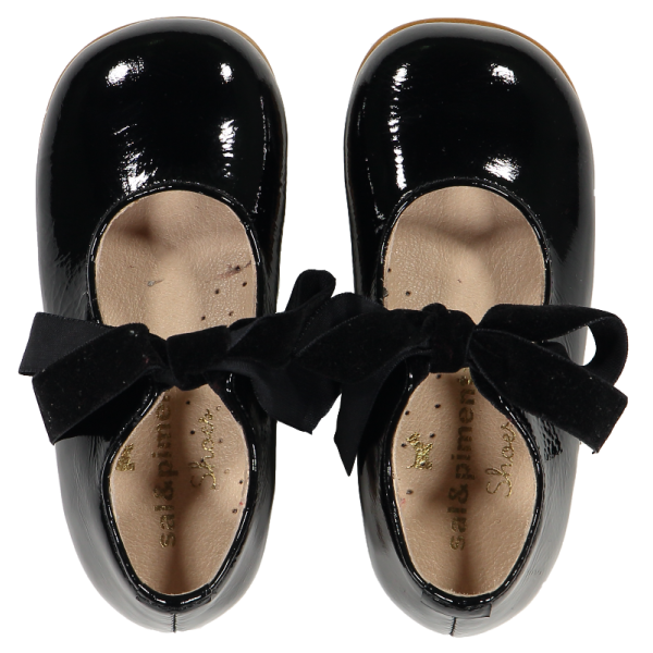 Black Patent Leather Baby Mary Janes Bow Lace