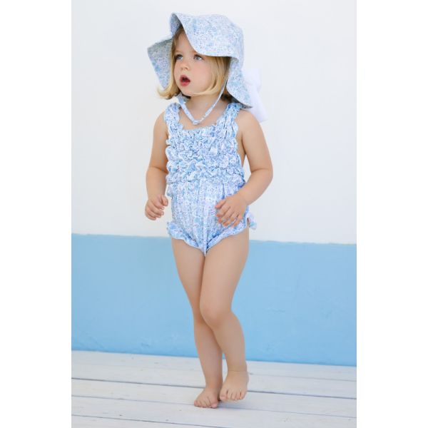  Blue Ditsy Floral Lycra Sunny Hat