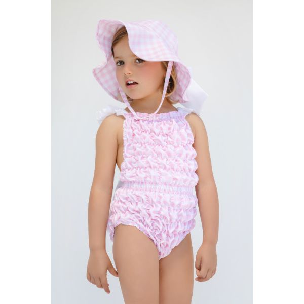  Gingham Pink Frilled Swimsuit