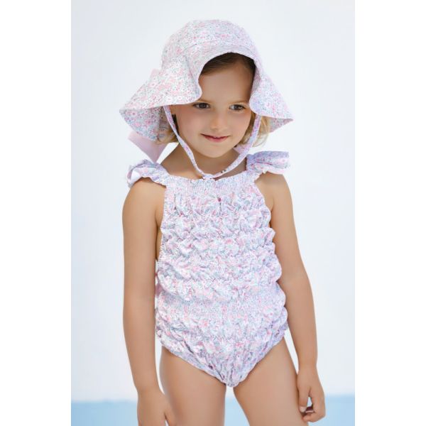  Pink Ditsy Floral Lycra Sunny Hat