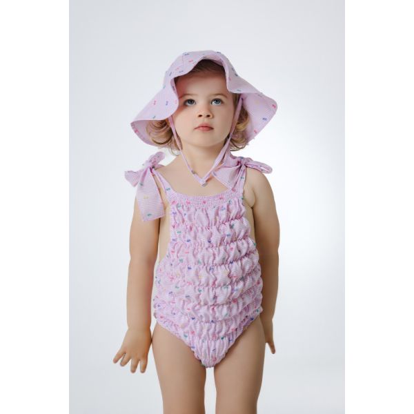  Plumeti Stripes Cotton Frilled Swimsuit