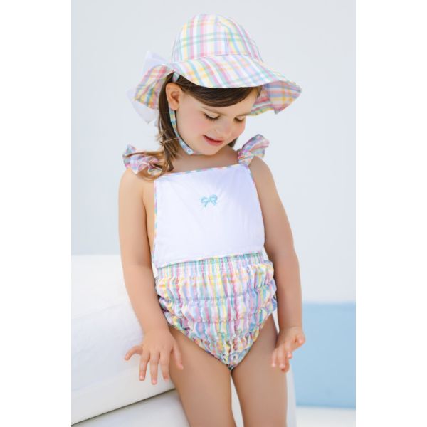  Rainbow Gingham Cotton Frilled Swimsuit
