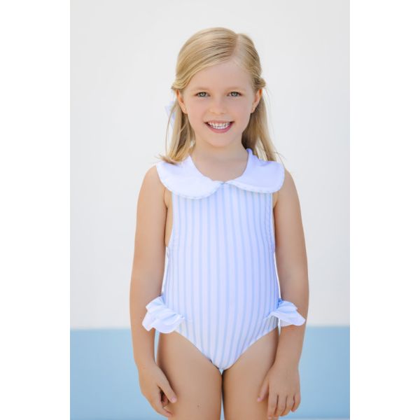 Stripes Blue Collared Swimsuit