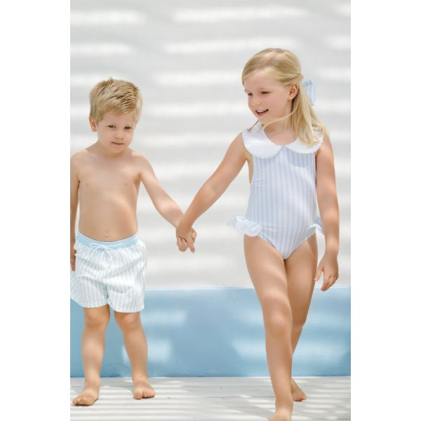 Stripes Blue Collared Swimsuit